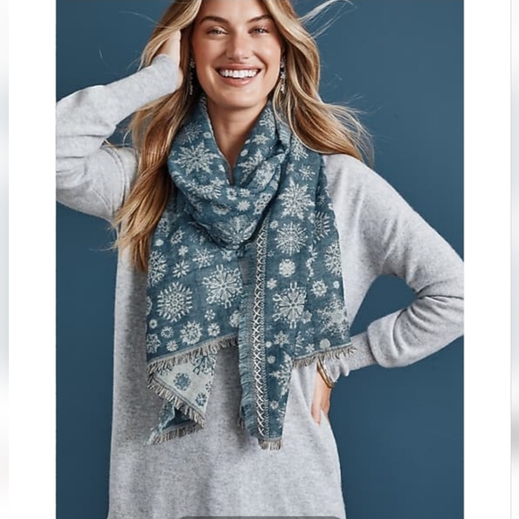 J. Jill Accessories - J.jill Medium Weight EMBROIDERED SCARF new LIGHT AZURE MULTI eyelash fringe